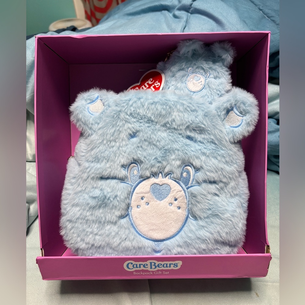 BNIB CARE BEARS GRUMPY BEAR SUPER SOFT BACKPACK SET W/COIN PURSE